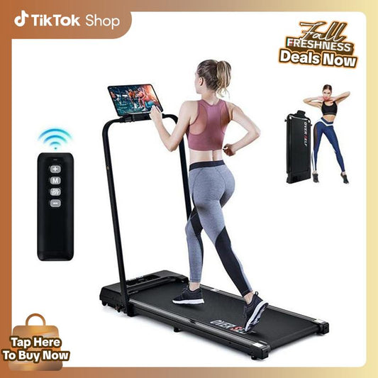 OVER SELF Portable Walking Pad Treadmill with Wheels Remote Control LED Display 42.5X19X4.7 Inches for Home Office Use 300 Lbs Capacity Quiet Operation 2-In-1 Design for Daily Workout & Calories Tracking#Fallfreshness